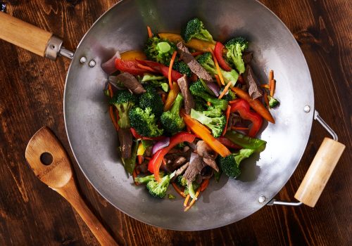 asian wok stir fry shot from over head asian wok stir fry shot from over head